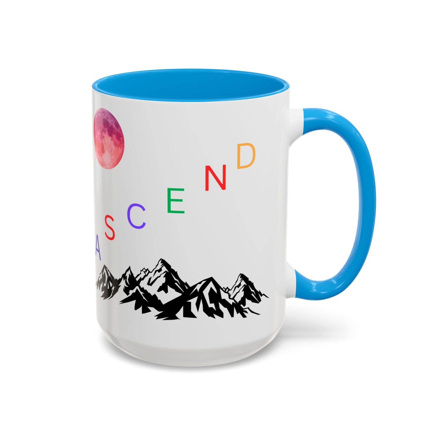Ascend Mountain Mug — Colorful Rainbow Lettering with Pink Moon (11oz/15oz)