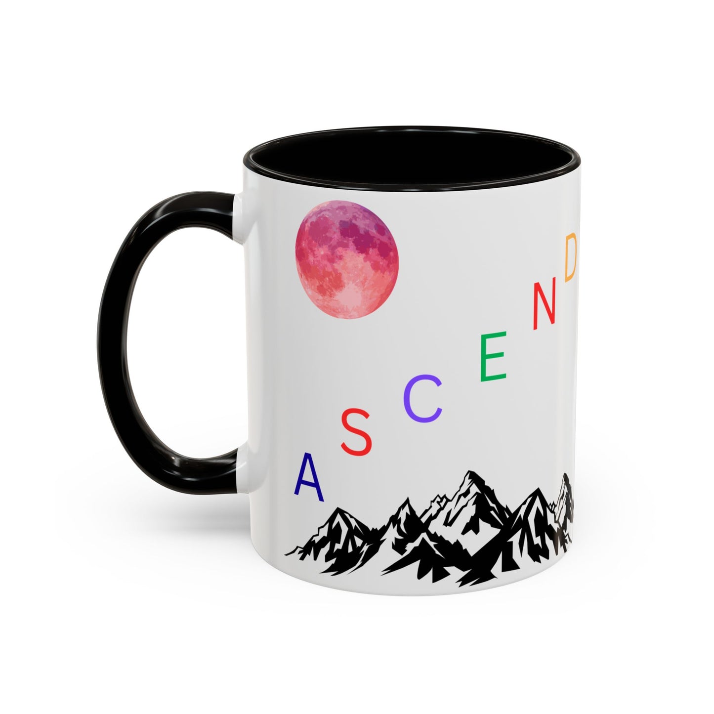 Ascend Mountain Mug — Colorful Rainbow Lettering with Pink Moon (11oz/15oz)