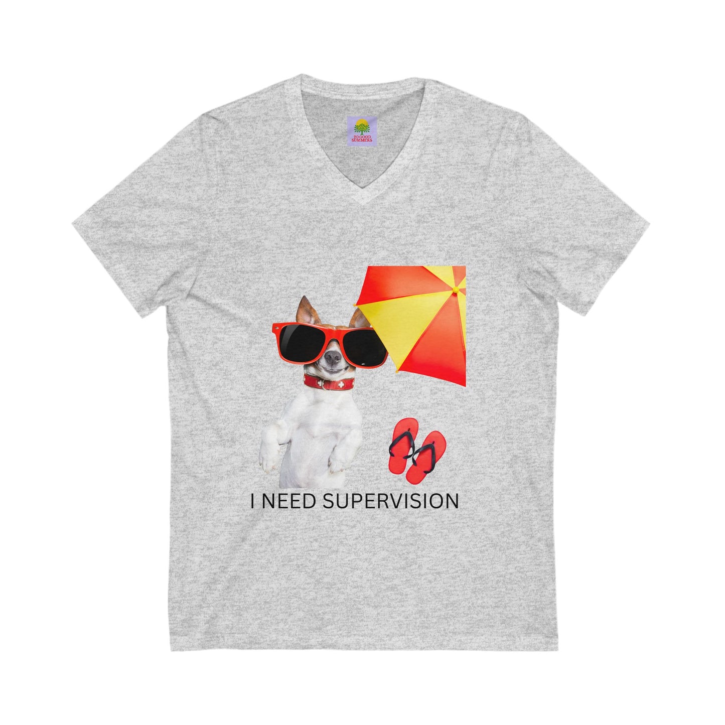 Playful Dog V-Neck Tee, I Need Supervision Shirt, Funny Pet Lover Gift, Summer Beach T-Shirt, Cute Animal Tee