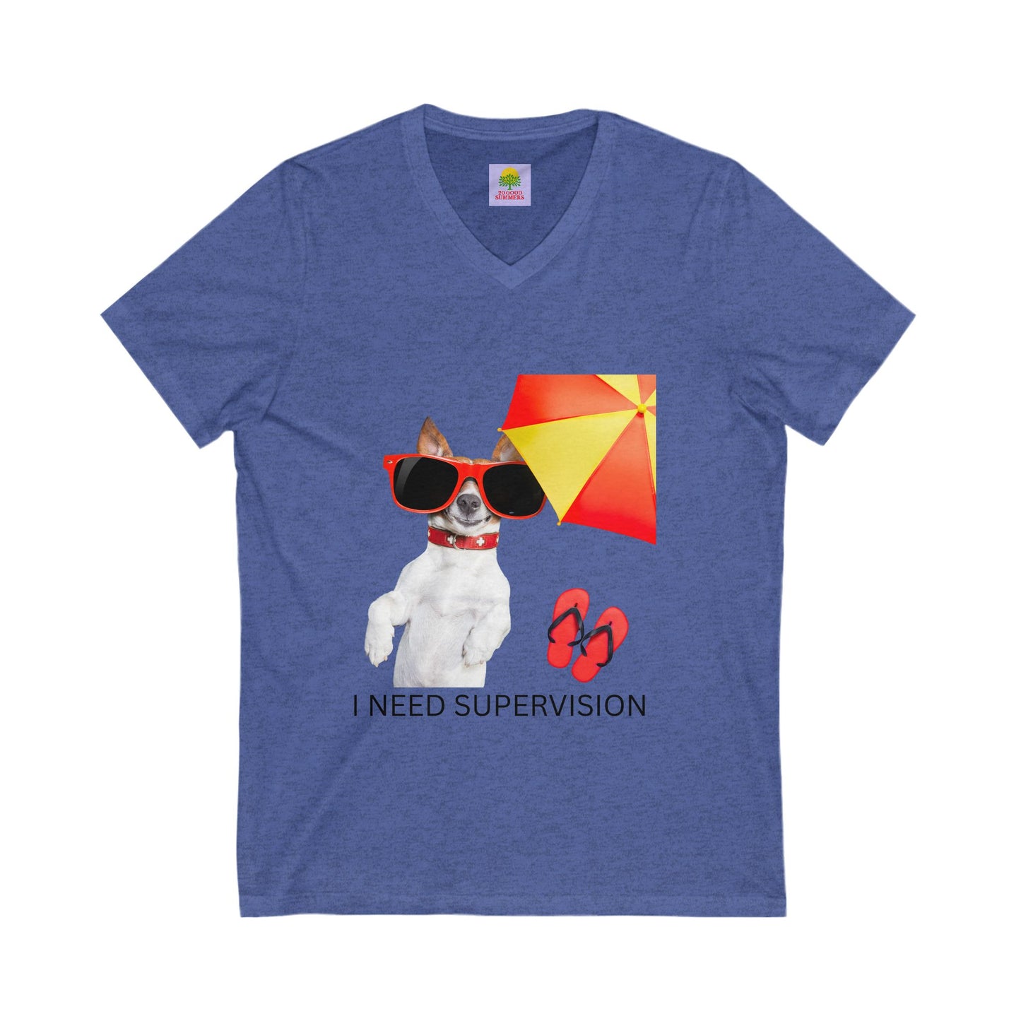 Playful Dog V-Neck Tee, I Need Supervision Shirt, Funny Pet Lover Gift, Summer Beach T-Shirt, Cute Animal Tee