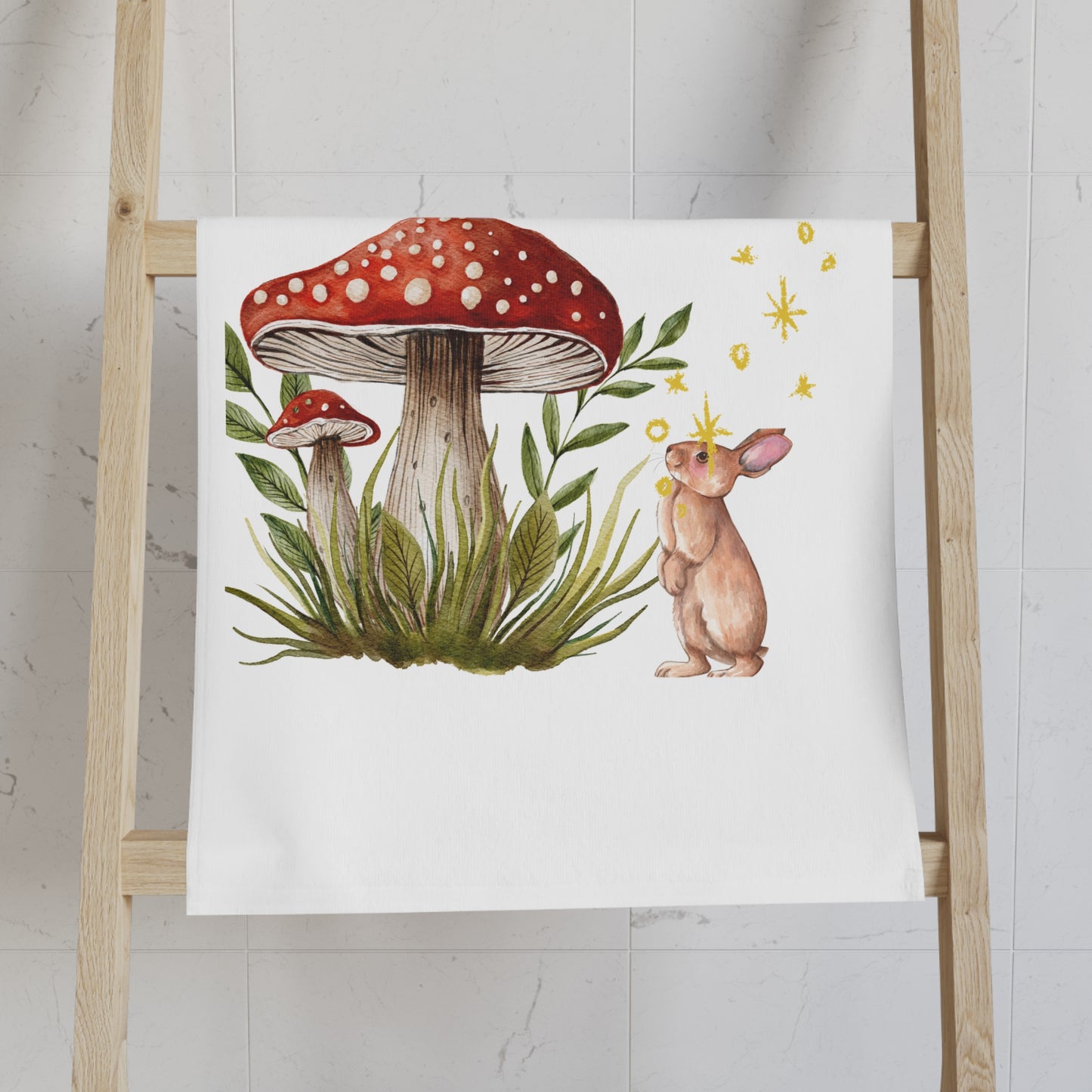 Whimsical Nature Hand Towel with Butterfly and Rabbit Design, Kitchen Decor, Home Essential, Eco-Friendly Gift, Spring or Easter Decor