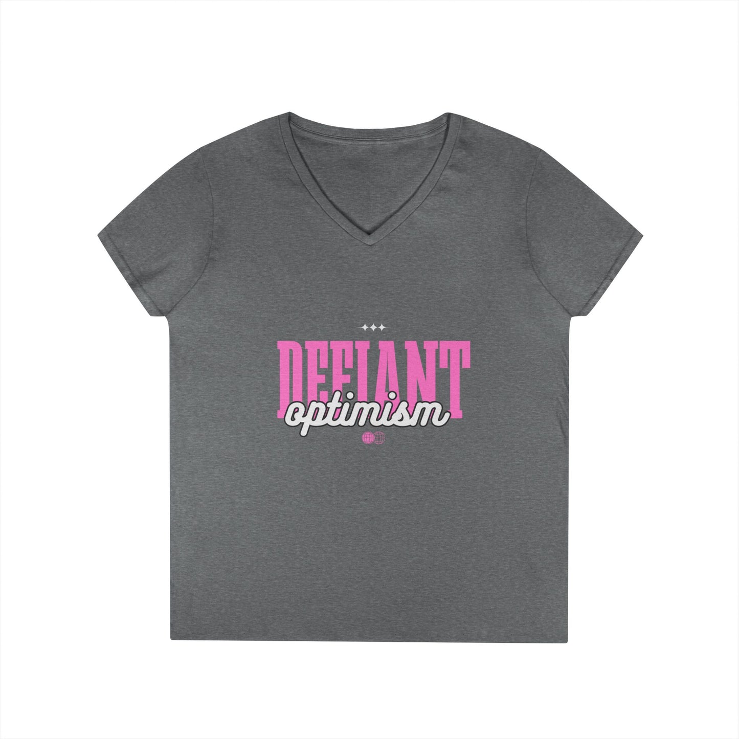 Defiant Optimism V-Neck Womens 100% Cotton Tee