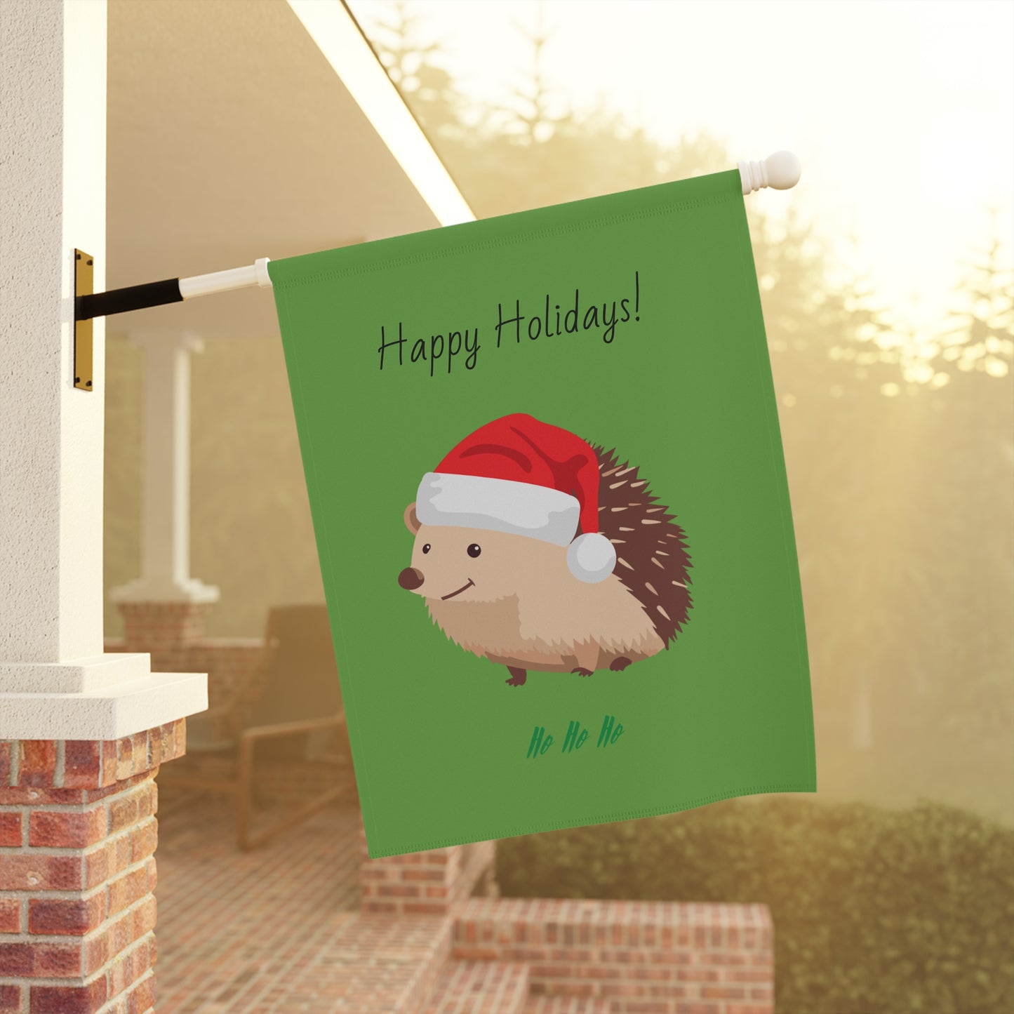 Garden & House Banner, Holiday Garden Flag, cute Hedgehog Holiday Flag