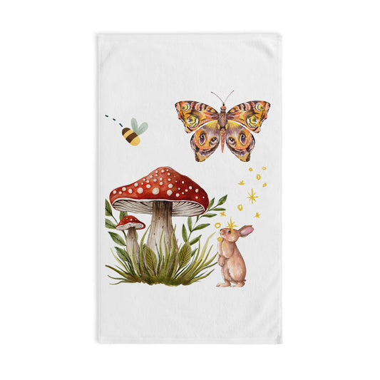 Whimsical Nature Hand Towel with Butterfly and Rabbit Design, Kitchen Decor, Home Essential, Eco-Friendly Gift, Spring or Easter Decor