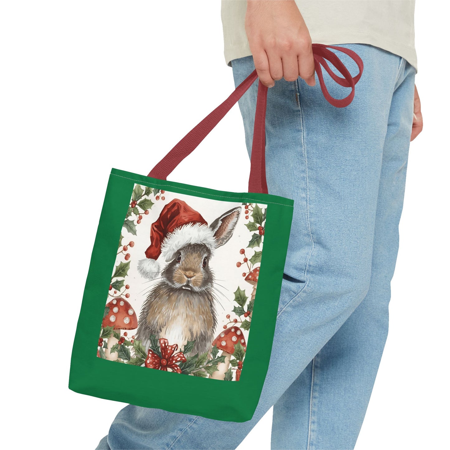 Christmas Bunny Tote Bag | Holiday Gift, Winter Accessory, Eco-Friendly Shopping Bag, Cute Rabbit Design, Festive Reusable Tote