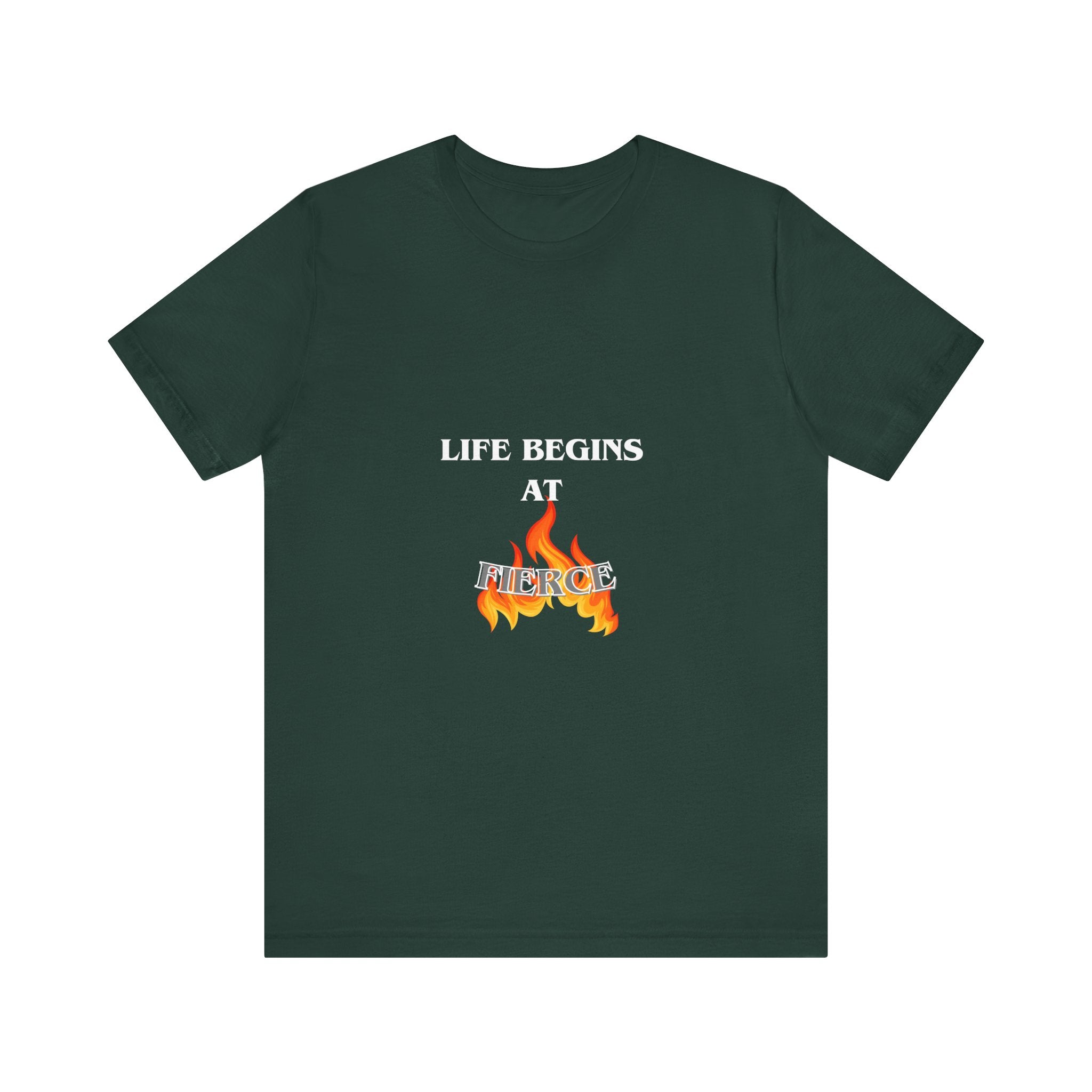 LIFEBEGINS AT FIERCE Graphic Tee, Unisex T-Shirt, Casual Wear, Gift for Friends, Comfortable Summer Fashion