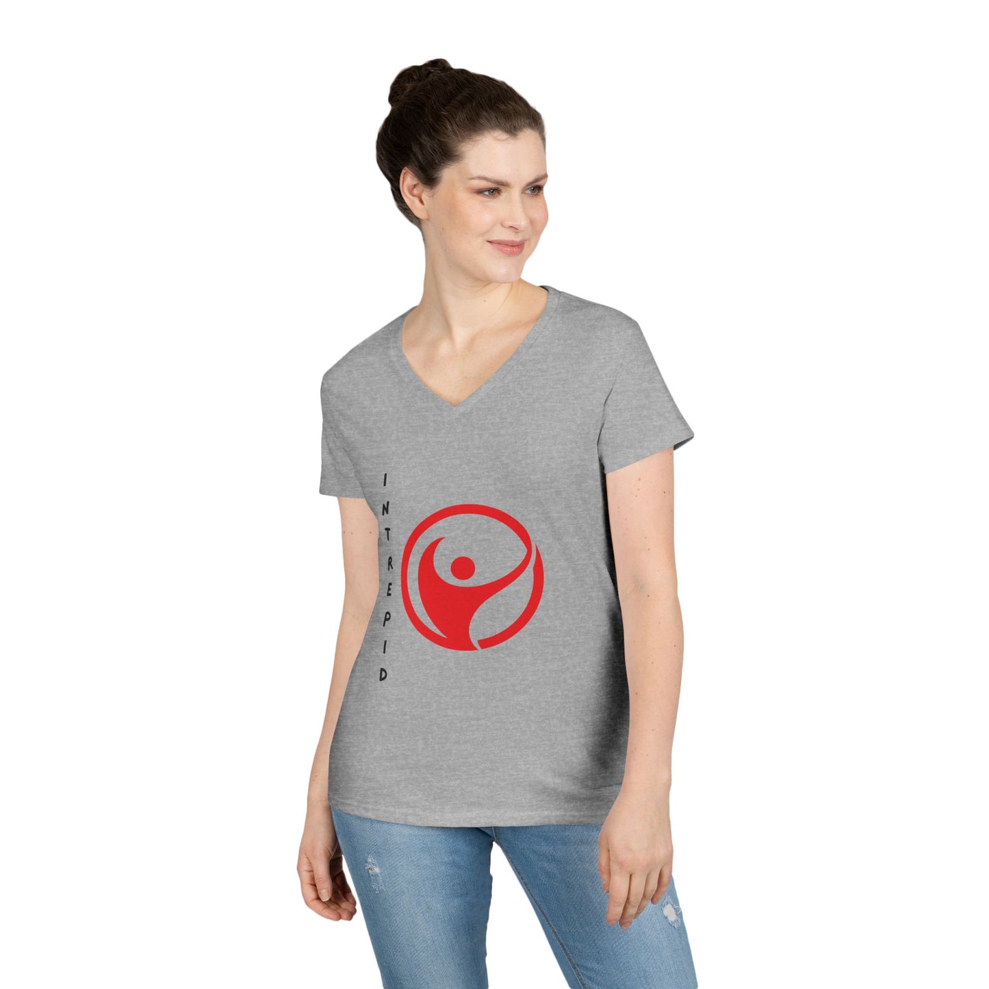 Intrepid Red Figure V-Neck, 100% Cotton Womens Tee