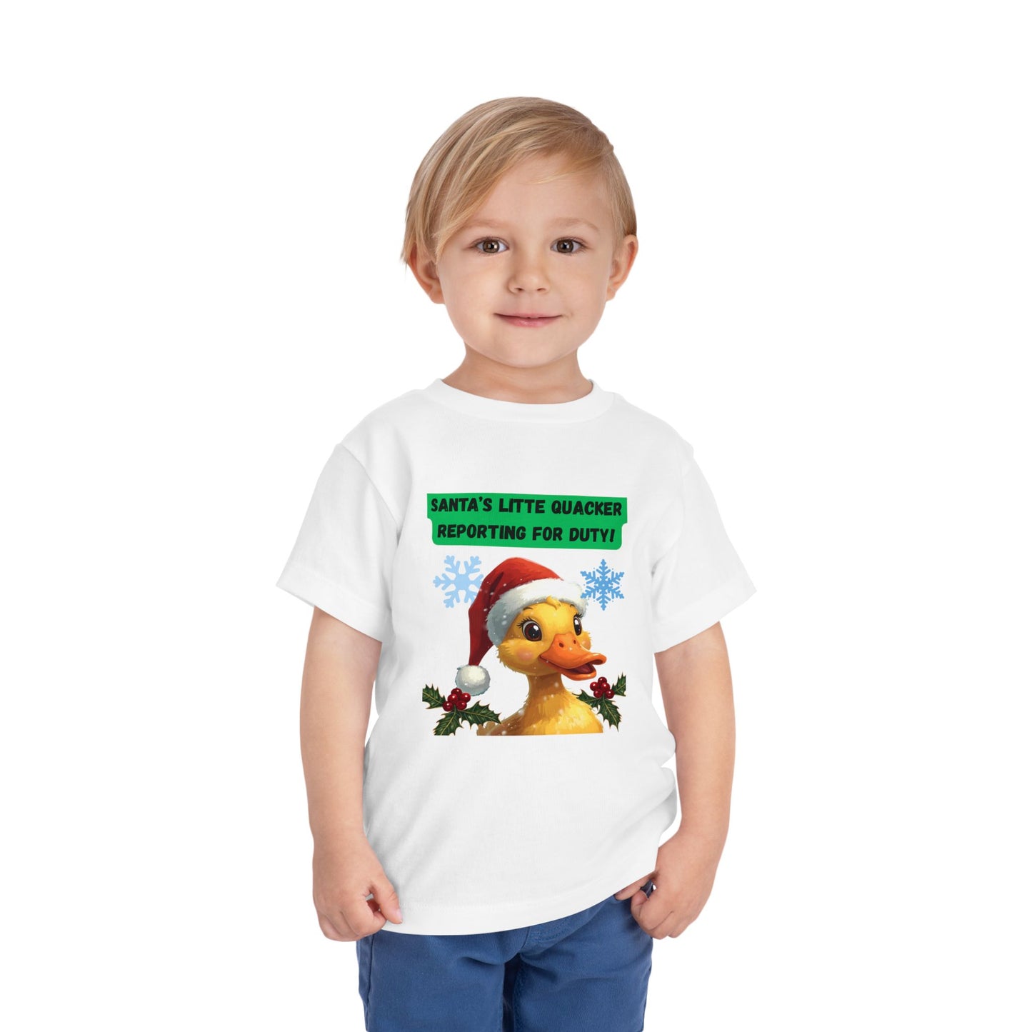 Santa's Little Quacker Toddler Tee, Christmas Shirt, Holiday Outfit, Cute Christmas Gift, Festive Toddler Apparel, Santa Duck Tee