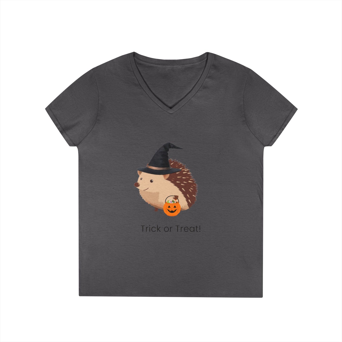 Steve the Hedgehog Halloween V-Neck Tee, Cute Fall Shirt, Trick or Treat Top, Halloween Party Outfit, Gift for Her, Animal Lover's Apparel