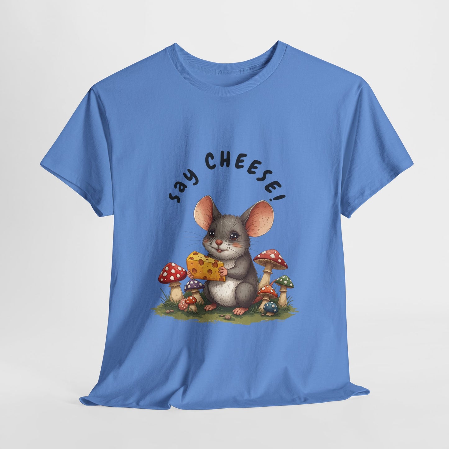 Say Cheese! Cute Mouse Graphic Tee, Say Cheese Unisex Heavy Cotton Tee, Whimsical T-Shirt, Nature Lover Gift, Fun Animal Apparel, Playful Fashion