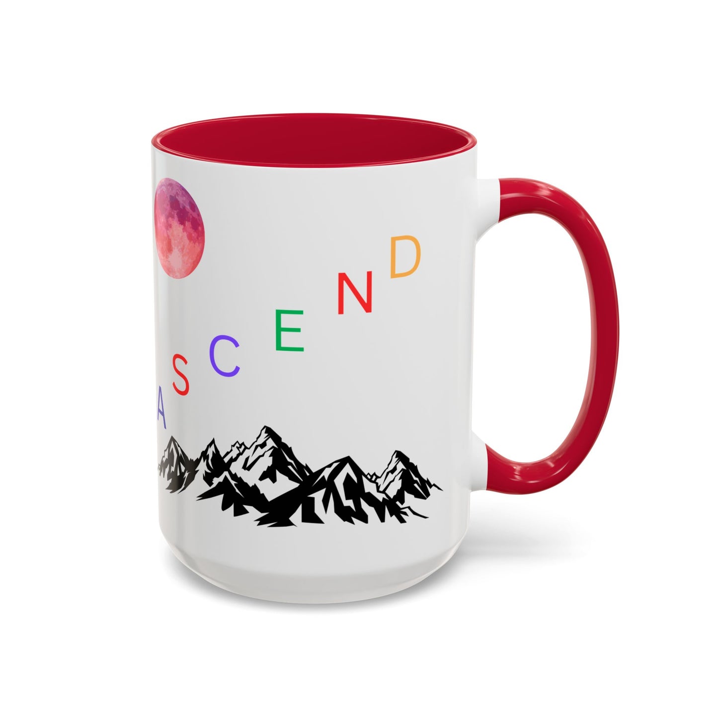 Ascend Mountain Mug — Colorful Rainbow Lettering with Pink Moon (11oz/15oz)