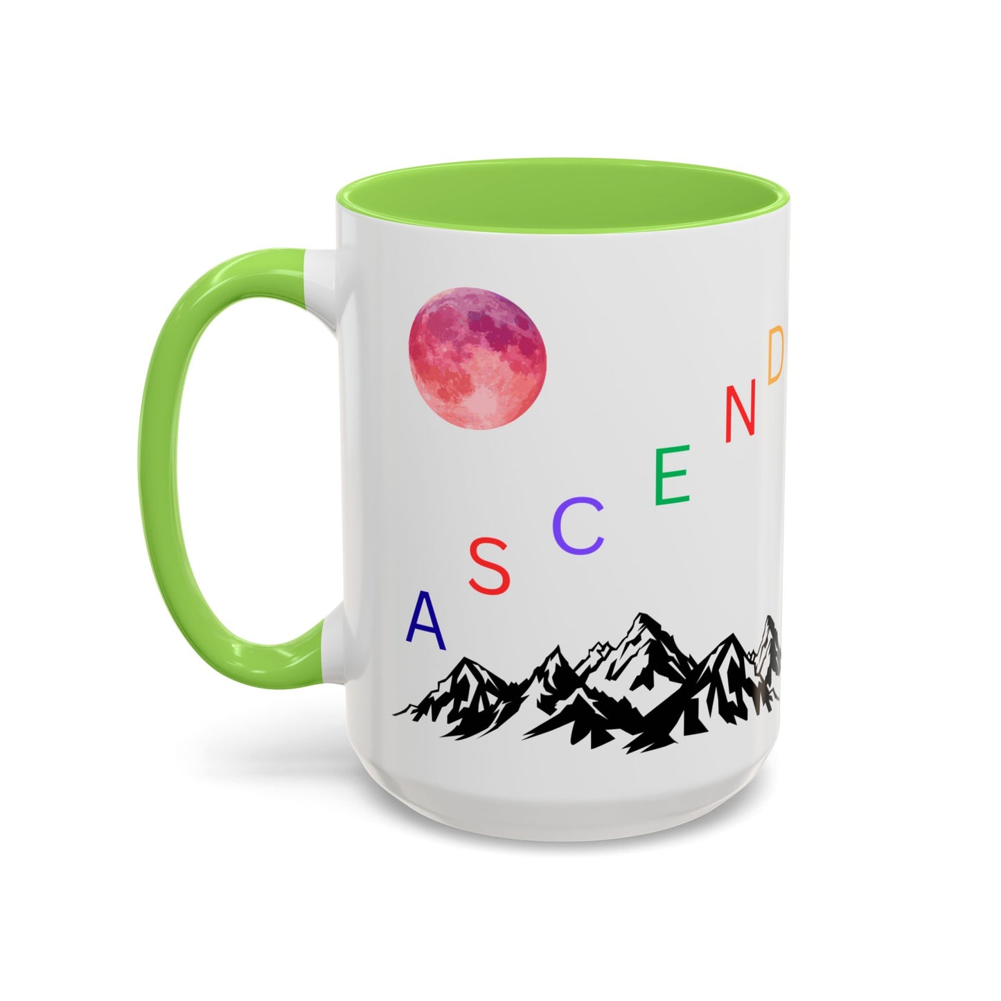 Ascend Mountain Mug — Colorful Rainbow Lettering with Pink Moon (11oz/15oz)