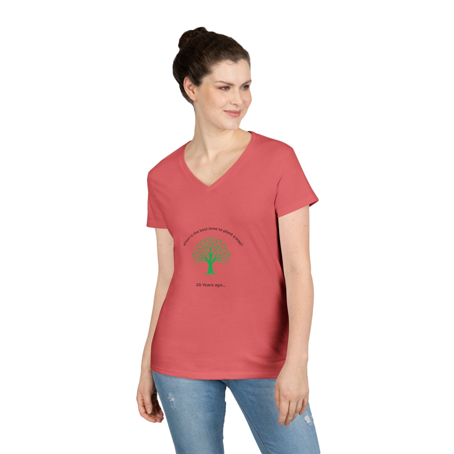 When is the best time to plant a tree Eco-Friendly Inspirational V-Neck T-Shirt, Nature Lover Gift, Earth Day Apparel, Unique T-Shirt, Positive Message Tee