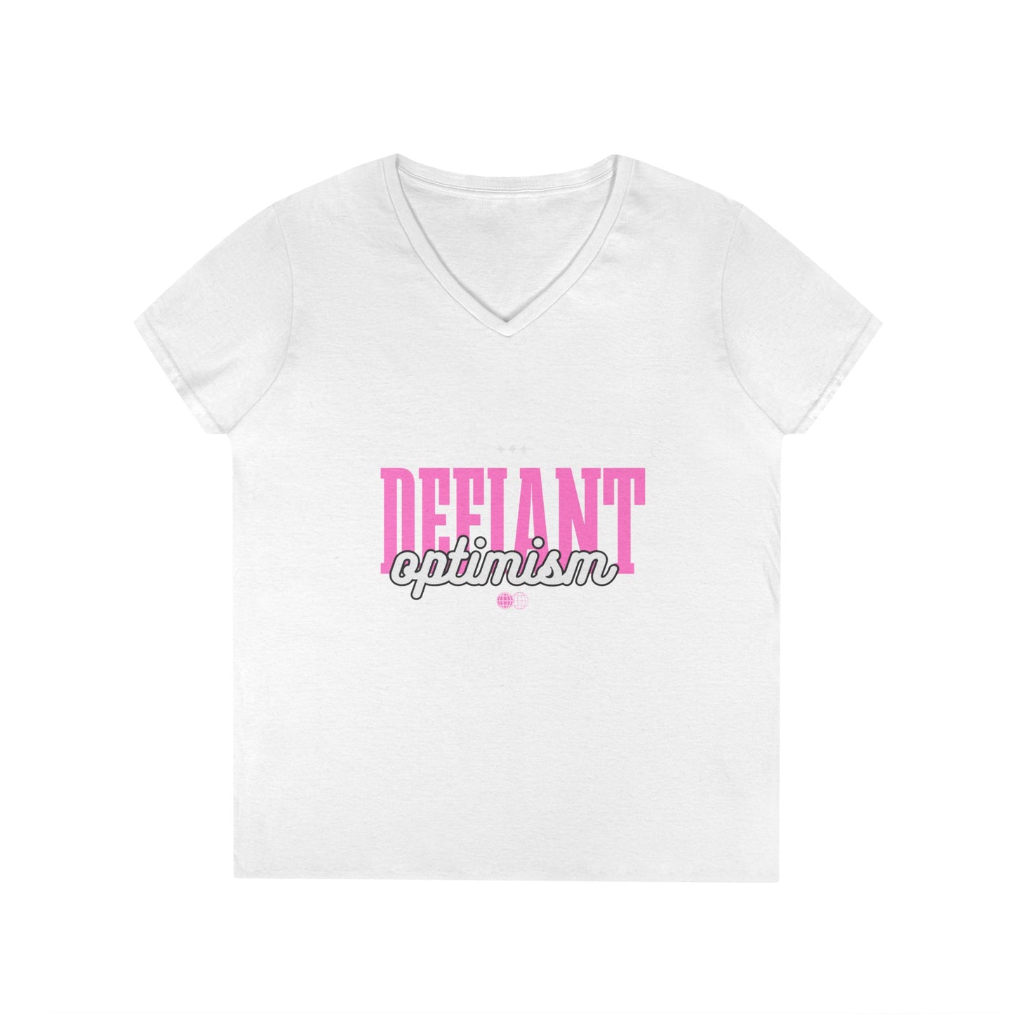 Defiant Optimism V-Neck Womens 100% Cotton Tee
