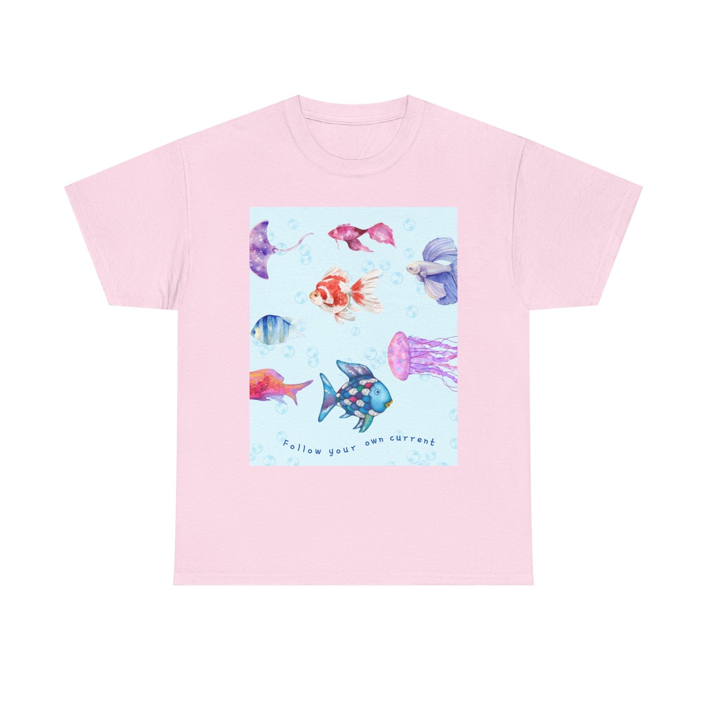 Follow your own current T-Shirt — Unisex Colorful Watercolor Fish & Jellyfish Graphic (Hello Great Big Ocean)