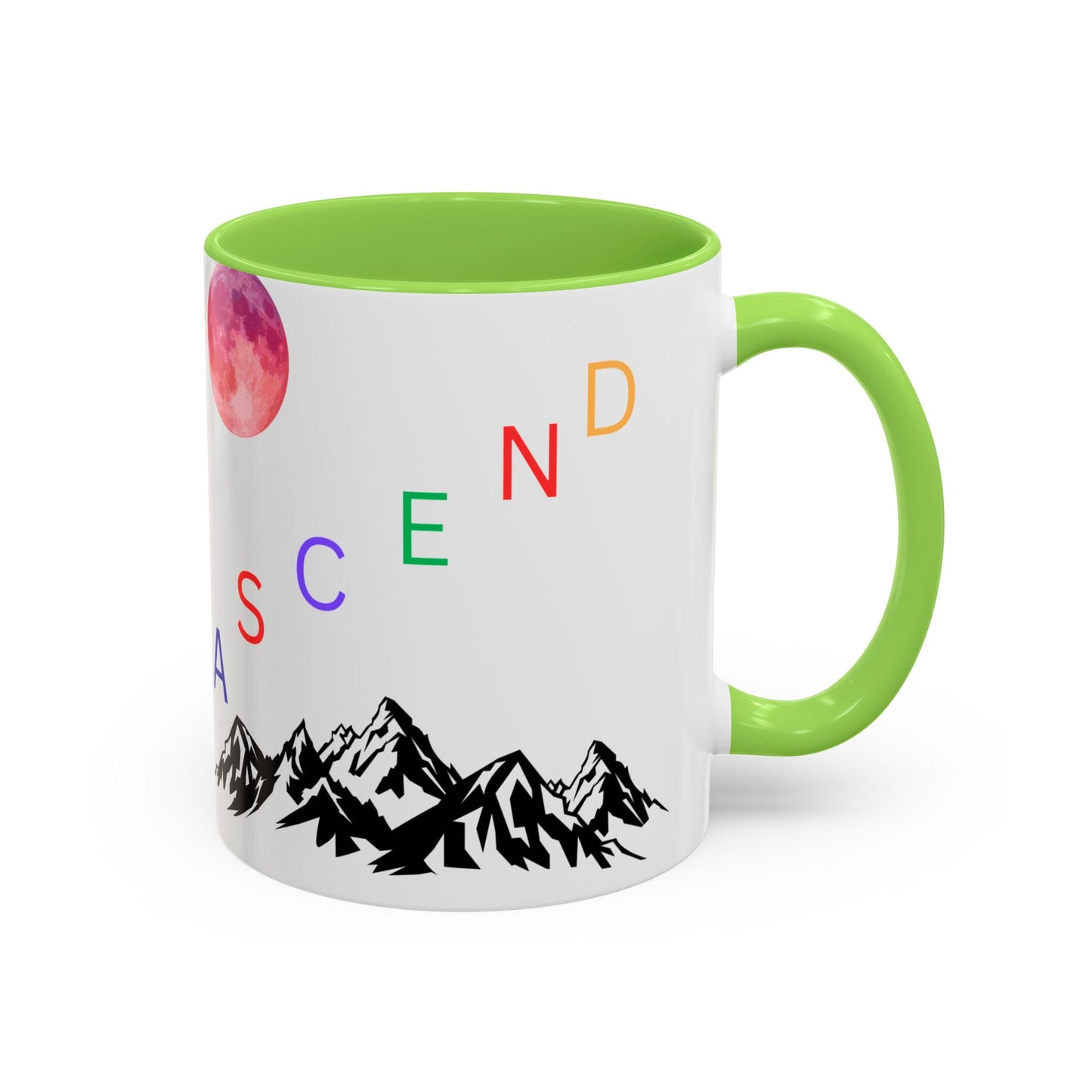 Ascend Mountain Mug — Colorful Rainbow Lettering with Pink Moon (11oz/15oz)