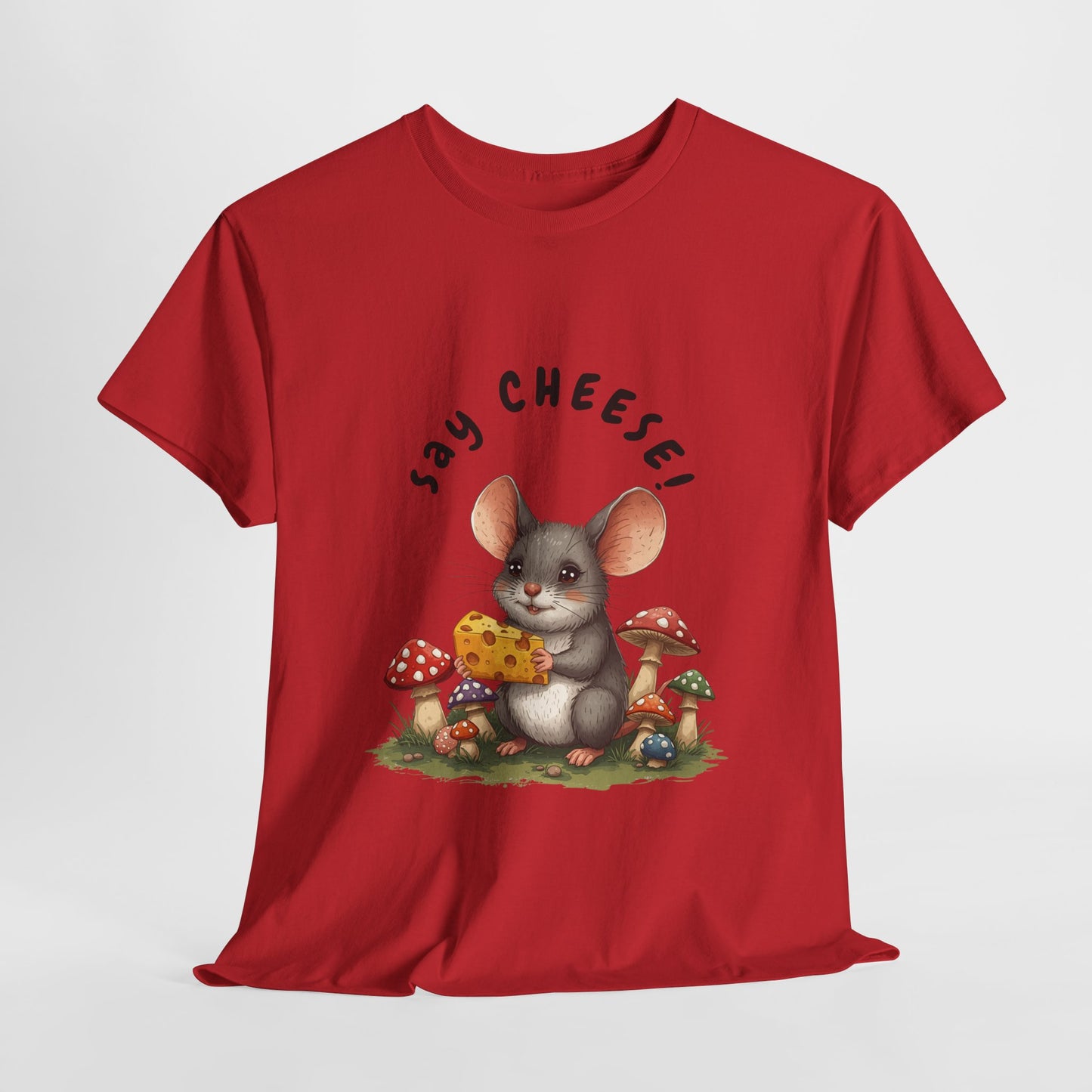 Say Cheese! Cute Mouse Graphic Tee, Say Cheese Unisex Heavy Cotton Tee, Whimsical T-Shirt, Nature Lover Gift, Fun Animal Apparel, Playful Fashion