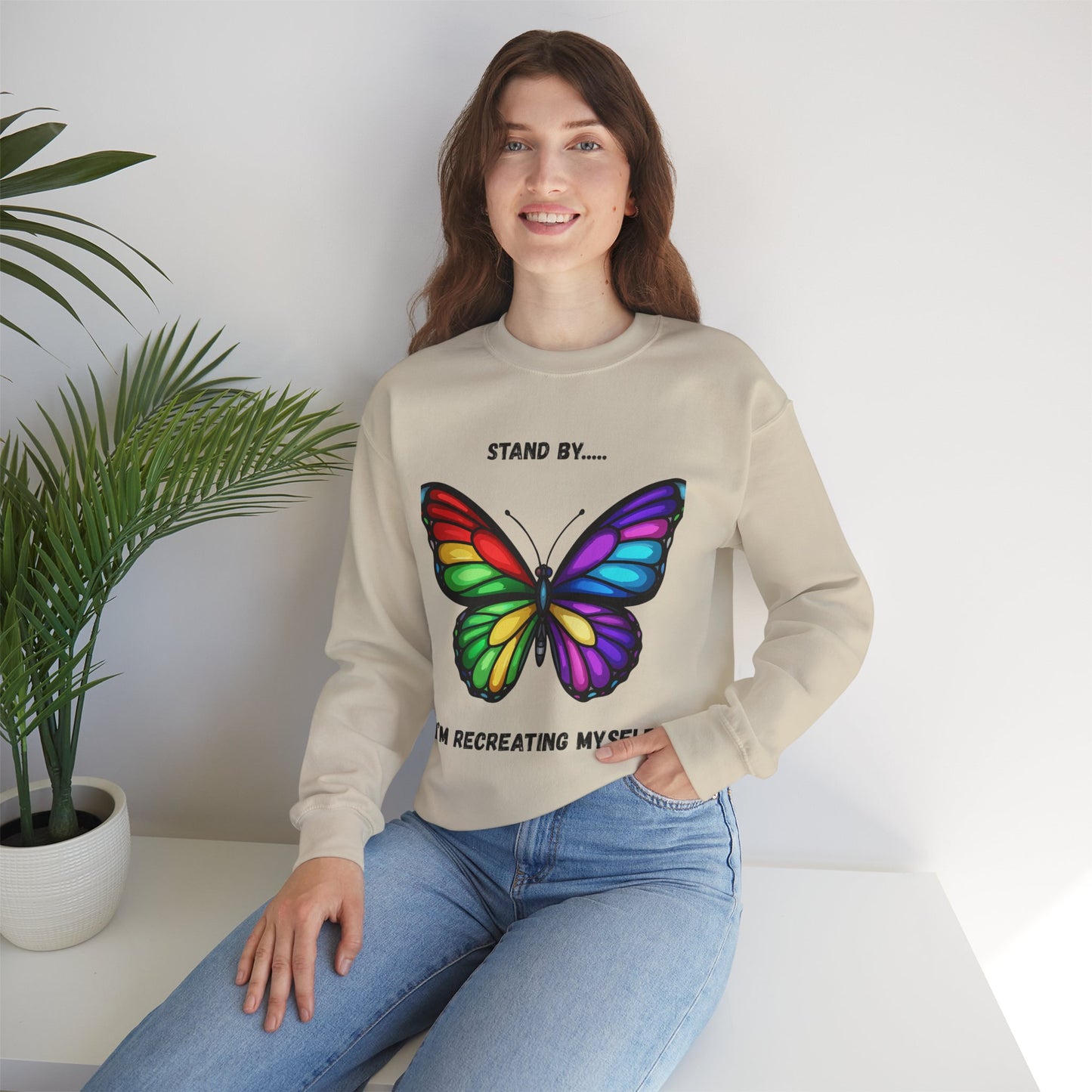 Colorful Butterfly Inspirational Crewneck Sweatshirt, Relaxed Fit, Perfect for Personal Growth Gifts, Self-Discovery, Cozy Apparel