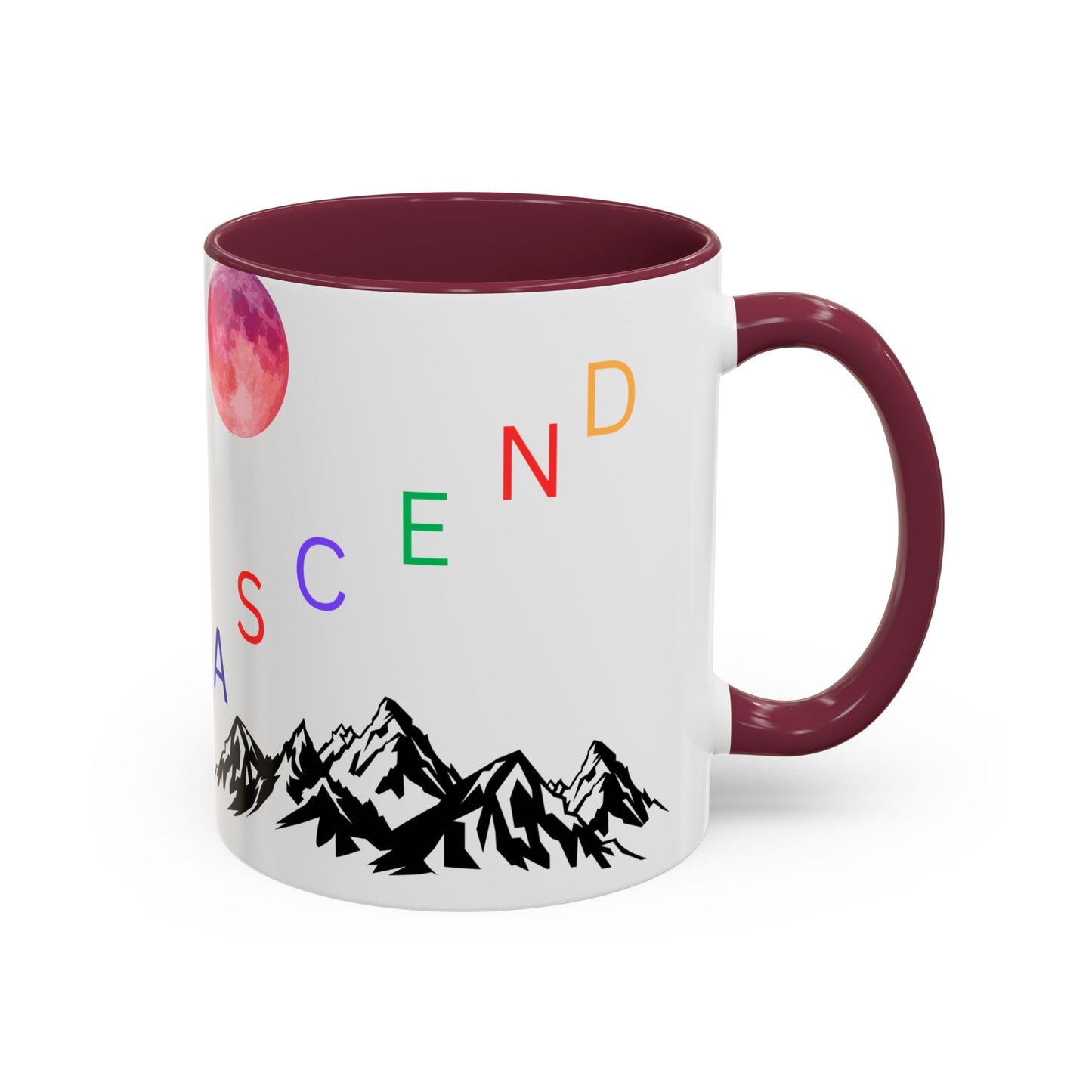 Ascend Mountain Mug — Colorful Rainbow Lettering with Pink Moon (11oz/15oz)