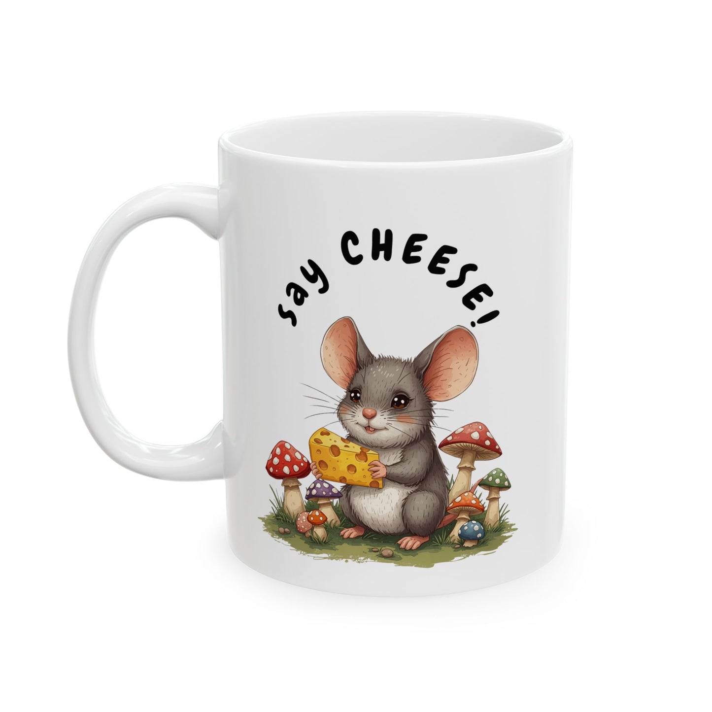 Whimsical Ceramic Mug with Mushroom Design, Perfect Gift for Nature Lovers, Say Cheese Mug, Coffee Lover Gift, Unique Kitchen Decor