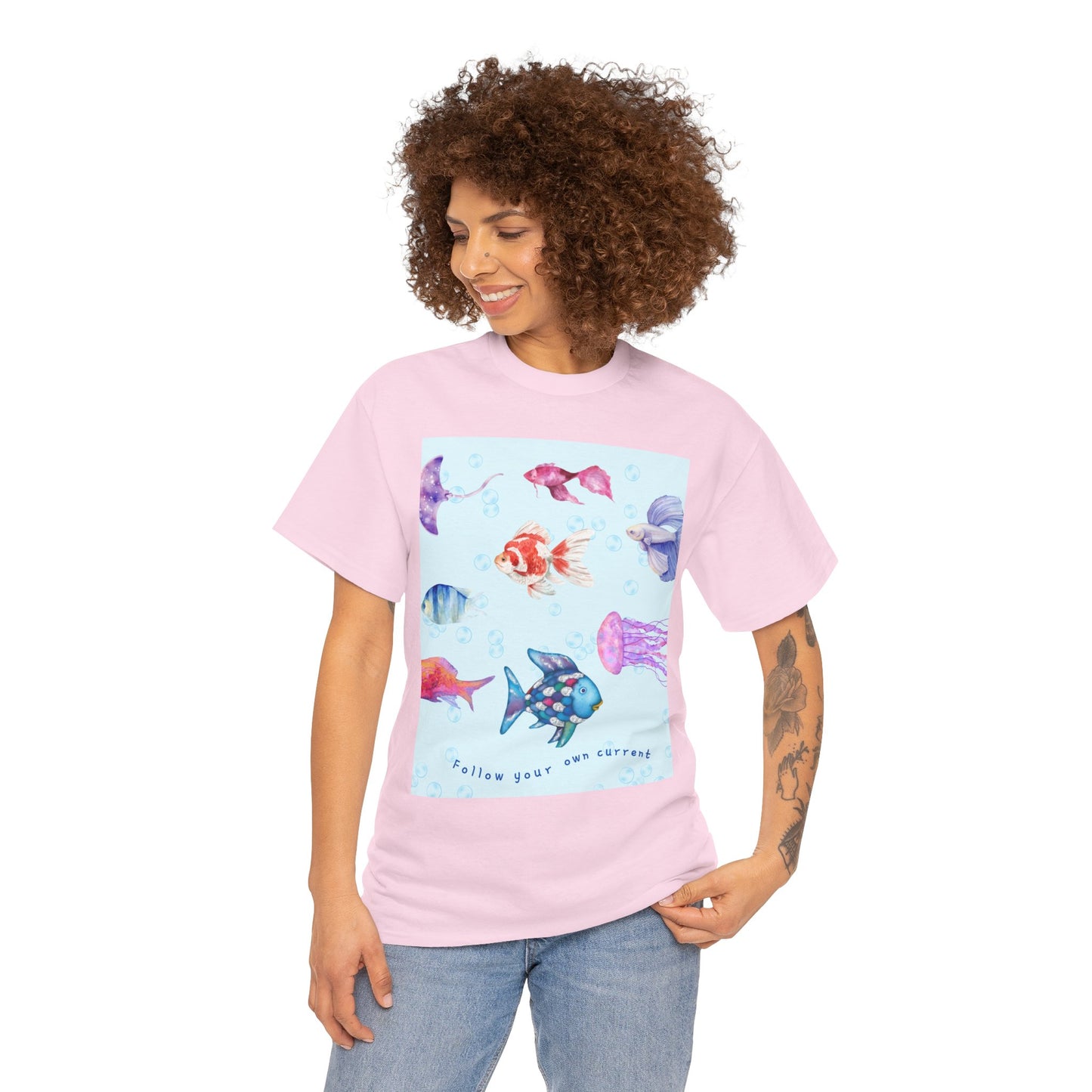 Follow your own current T-Shirt — Unisex Colorful Watercolor Fish & Jellyfish Graphic (Hello Great Big Ocean)