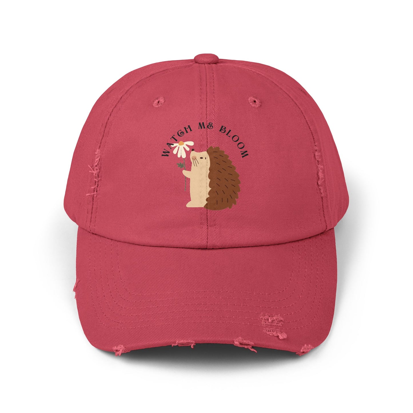 Watch Me Bloom Unisex Distressed Cap - Cute Animal Hat, Hedgehog Lover Gift, Vintage Style Cap, Casual Outdoor Accessory, Fun Birthday Present