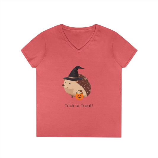Steve the Hedgehog Halloween V-Neck Tee, Cute Fall Shirt, Trick or Treat Top, Halloween Party Outfit, Gift for Her, Animal Lover's Apparel