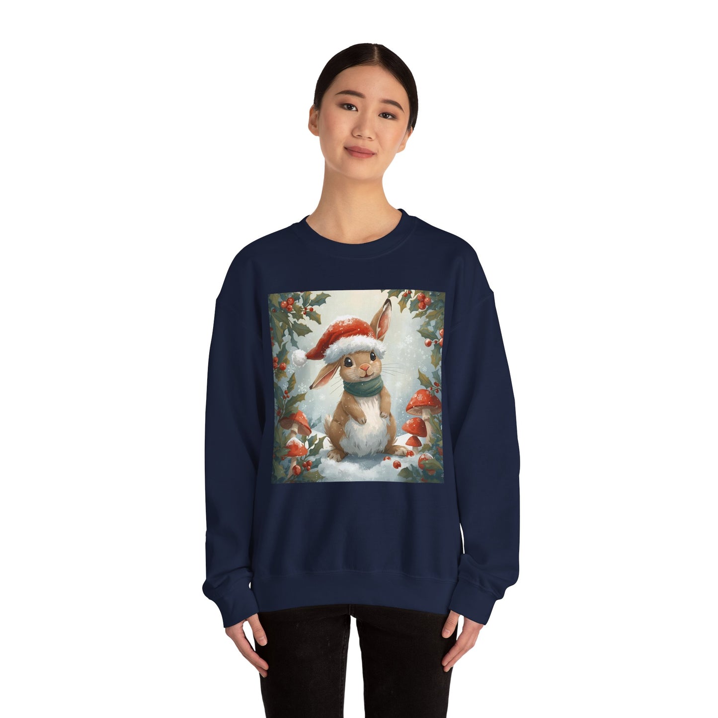 Festive Bunny Crewneck Sweatshirt - Cute Holiday Gift, Winter Fashion, Cozy Sweatshirt, Animal Lover Gift, Christmas Apparel