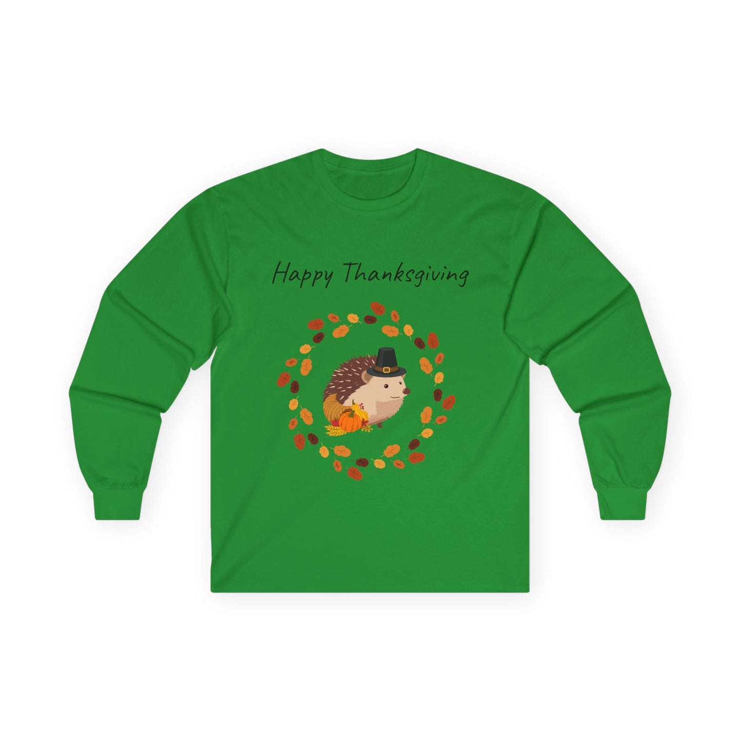 Thanksgiving Hedgehog Long Sleeve Tee, Cute Fall Tee, Thanksgiving Shirt, Unisex Holiday Apparel, Autumn Fashion
