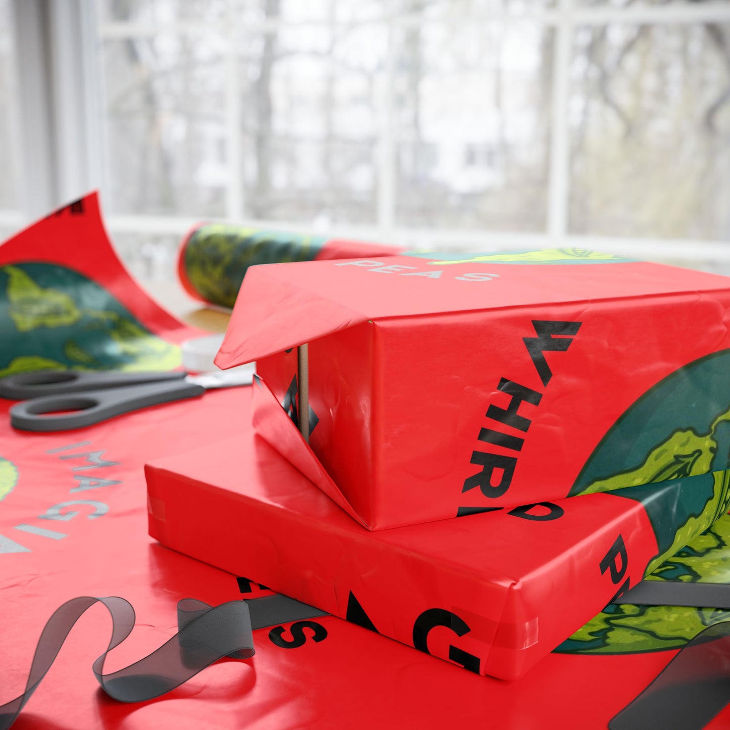 Imagine Whirled Peas Holiday Wrapping Paper – Red Holiday Gift Wrap Roll