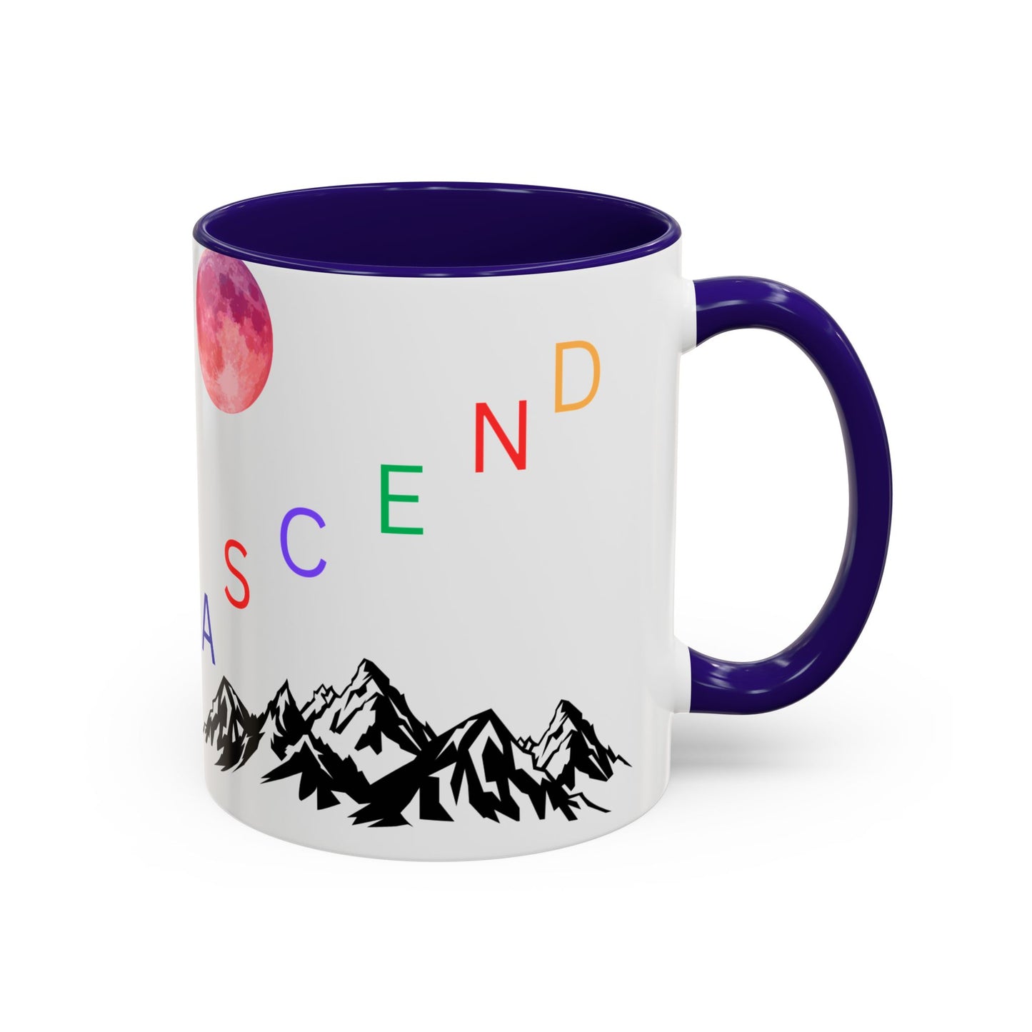 Ascend Mountain Mug — Colorful Rainbow Lettering with Pink Moon (11oz/15oz)