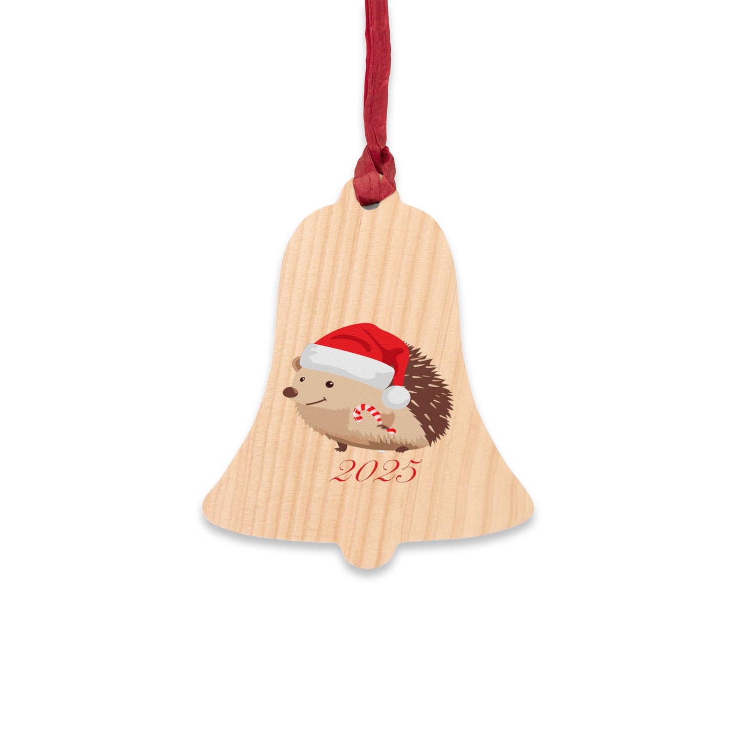 Bell Wooden Ornament, 2025 Hedgehog in Santa Hat Christmas Decoration, Collectable Ornament