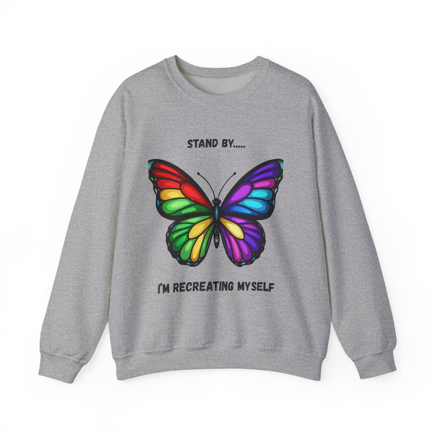 Colorful Butterfly Inspirational Crewneck Sweatshirt, Relaxed Fit, Perfect for Personal Growth Gifts, Self-Discovery, Cozy Apparel