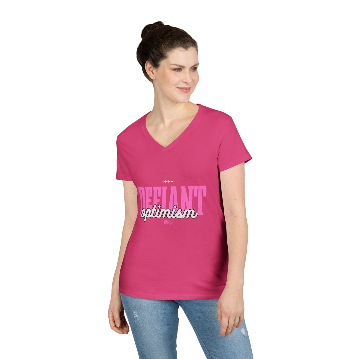 Defiant Optimism V-Neck Womens 100% Cotton Tee