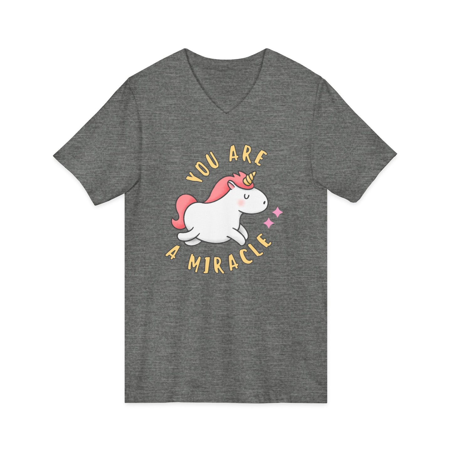 You Are a Miracle Unicorn V-Neck Tee, Unisex 100% Cotton