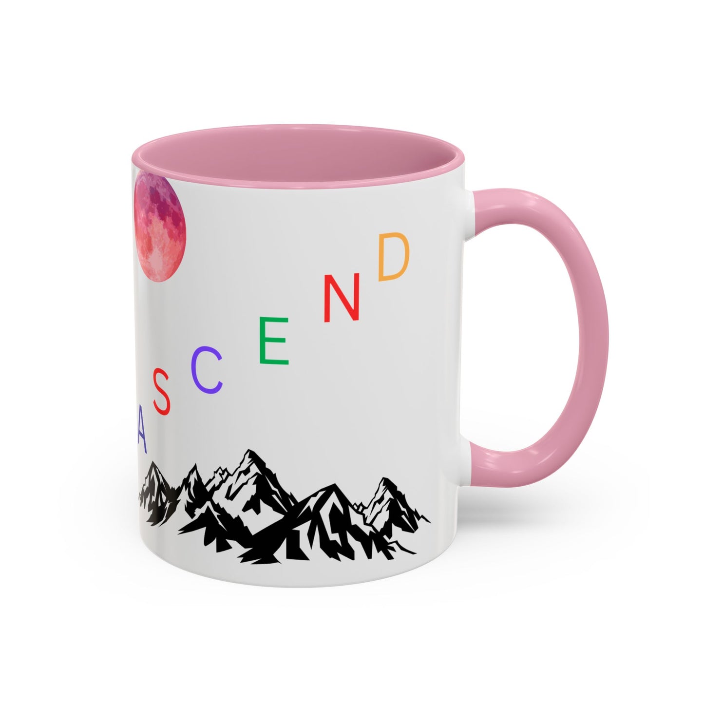 Ascend Mountain Mug — Colorful Rainbow Lettering with Pink Moon (11oz/15oz)