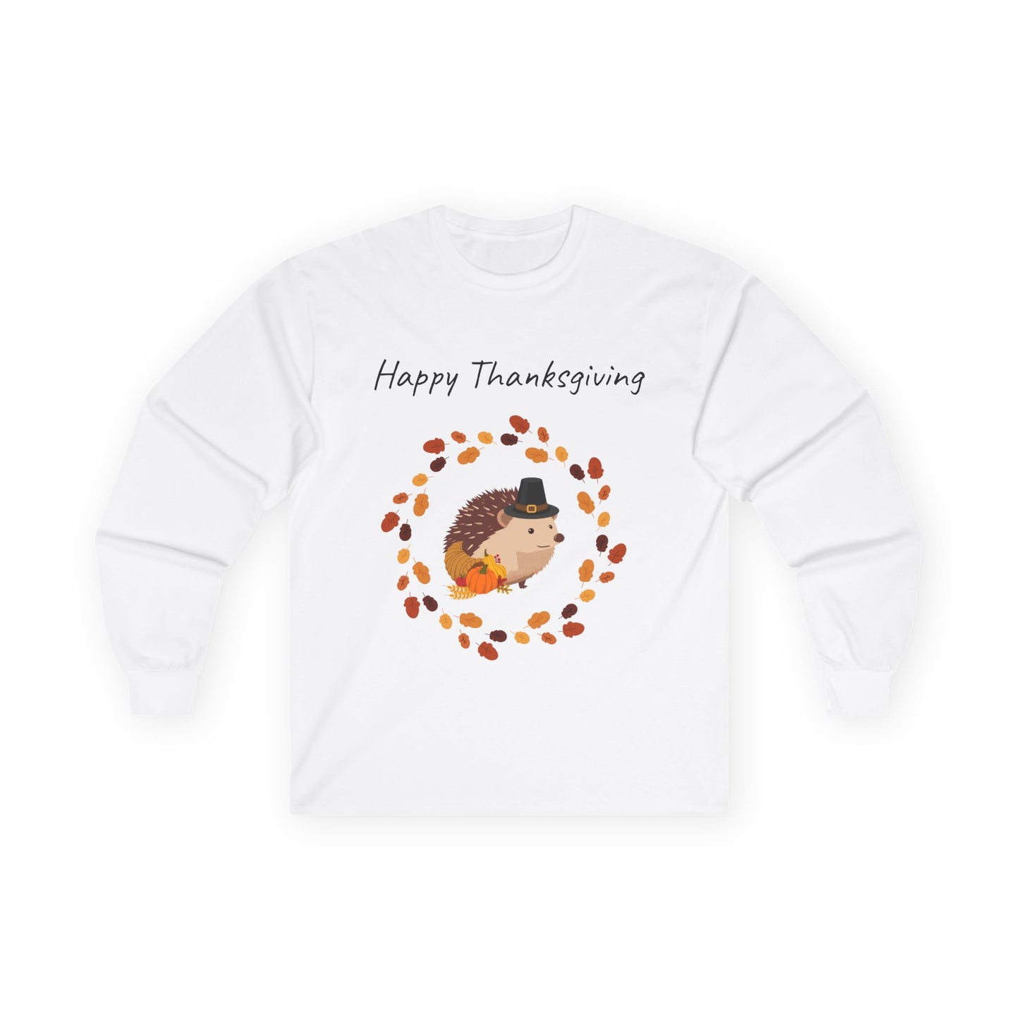 Thanksgiving Hedgehog Long Sleeve Tee, Cute Fall Tee, Thanksgiving Shirt, Unisex Holiday Apparel, Autumn Fashion