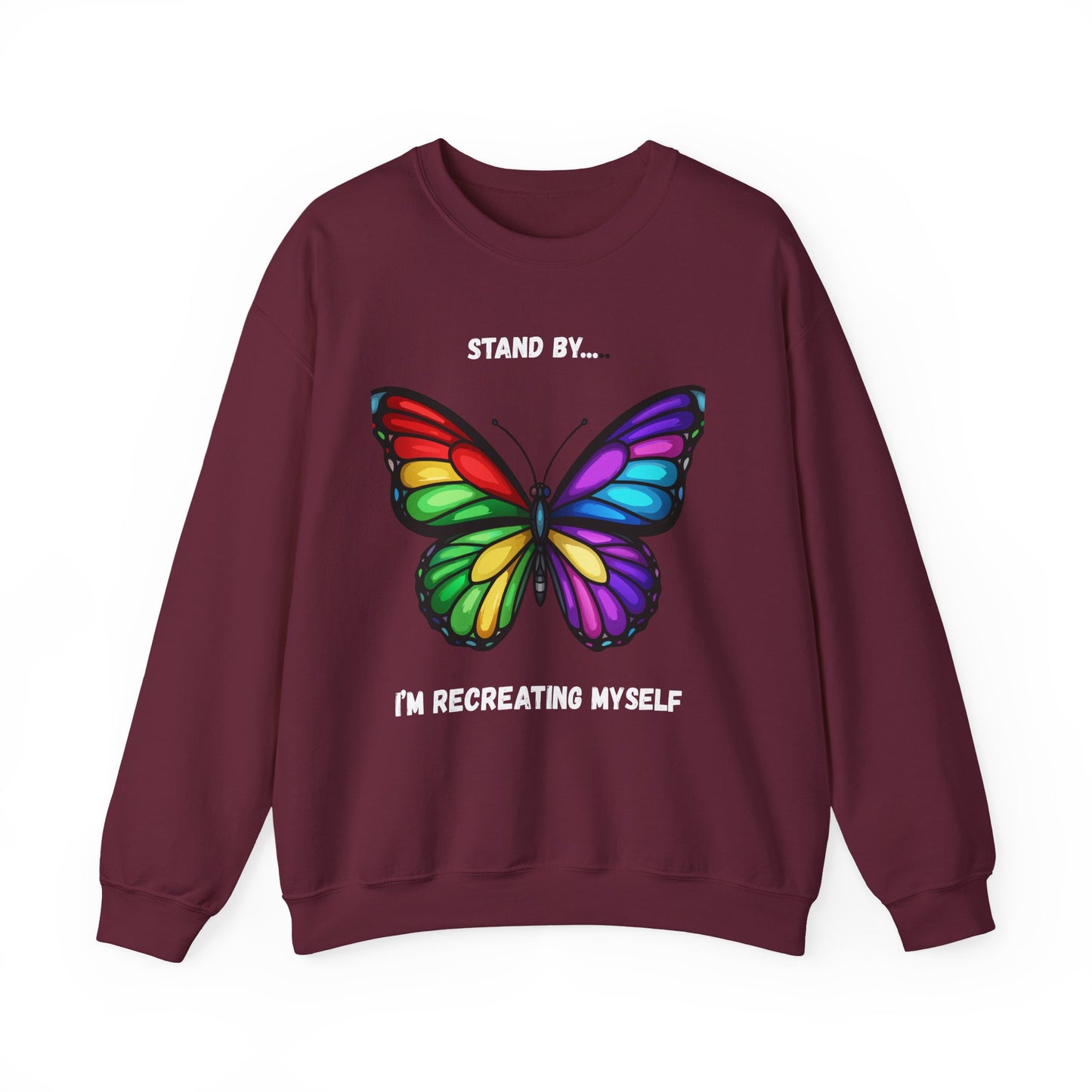Colorful Butterfly Inspirational Crewneck Sweatshirt, Relaxed Fit, Perfect for Personal Growth Gifts, Self-Discovery, Cozy Apparel
