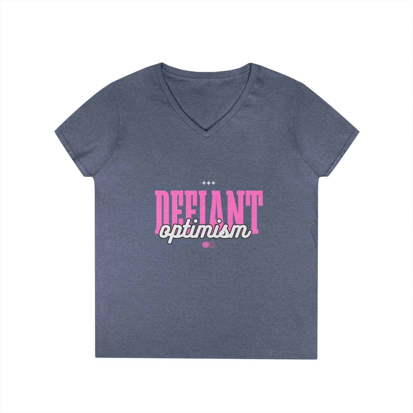Defiant Optimism V-Neck Womens 100% Cotton Tee