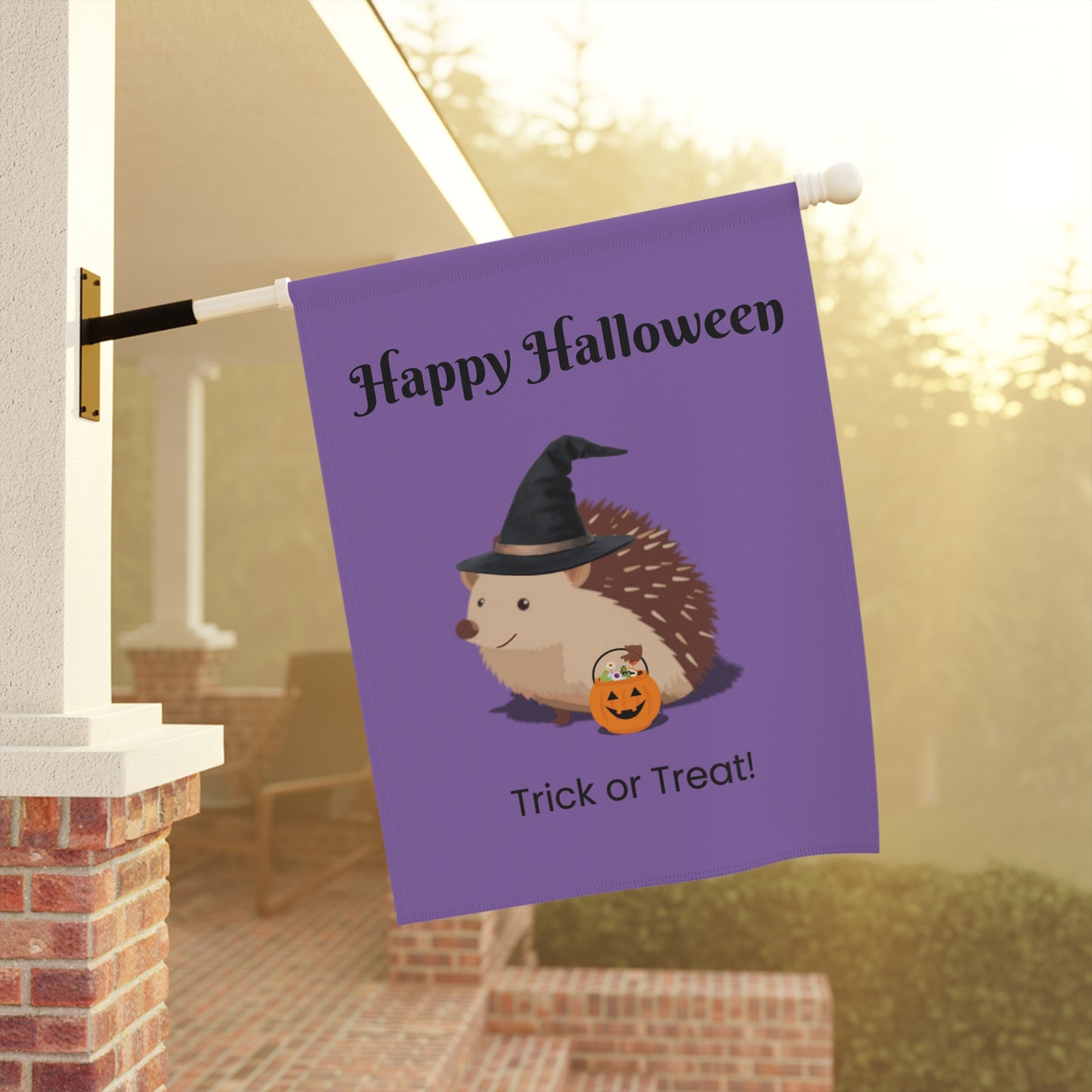 Halloween Garden Banner, Seasonal Decor, Outdoor Decoration, Trick or Treat Sign, Hedgehog Flag, Fall Home Accessory