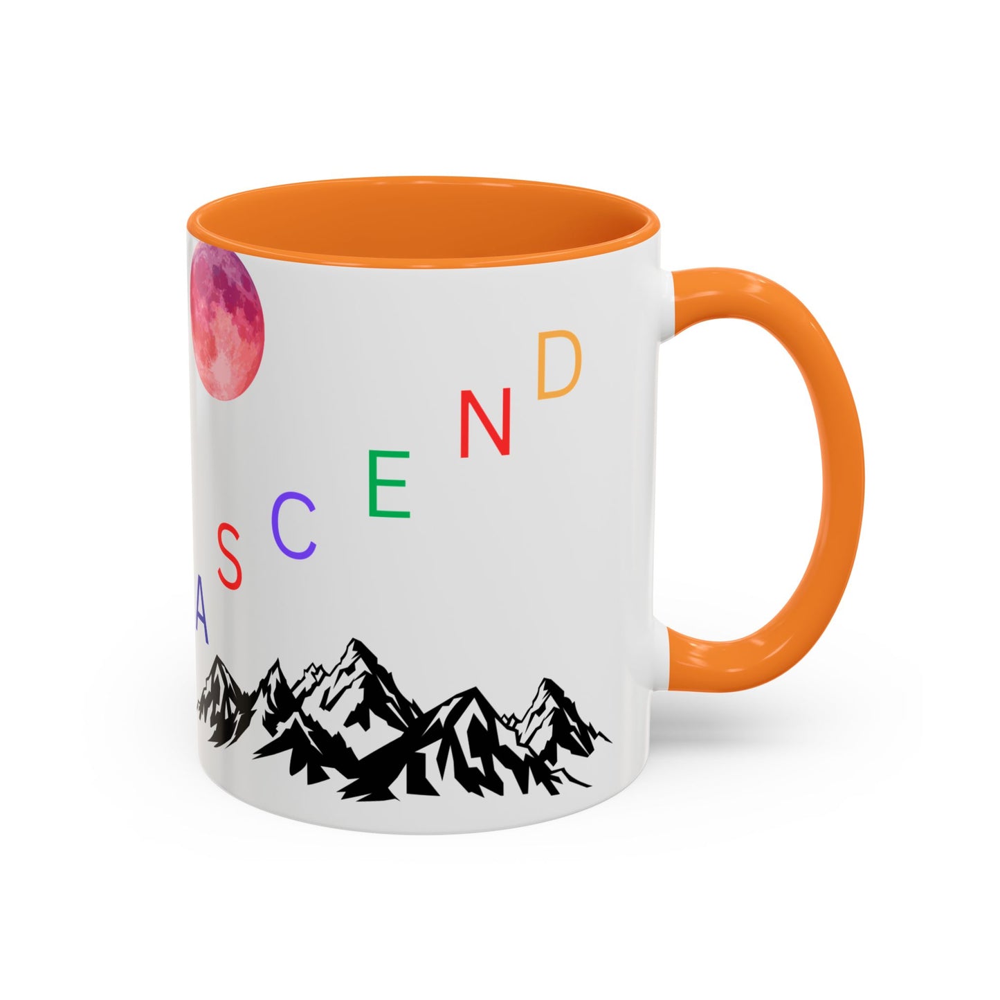 Ascend Mountain Mug — Colorful Rainbow Lettering with Pink Moon (11oz/15oz)