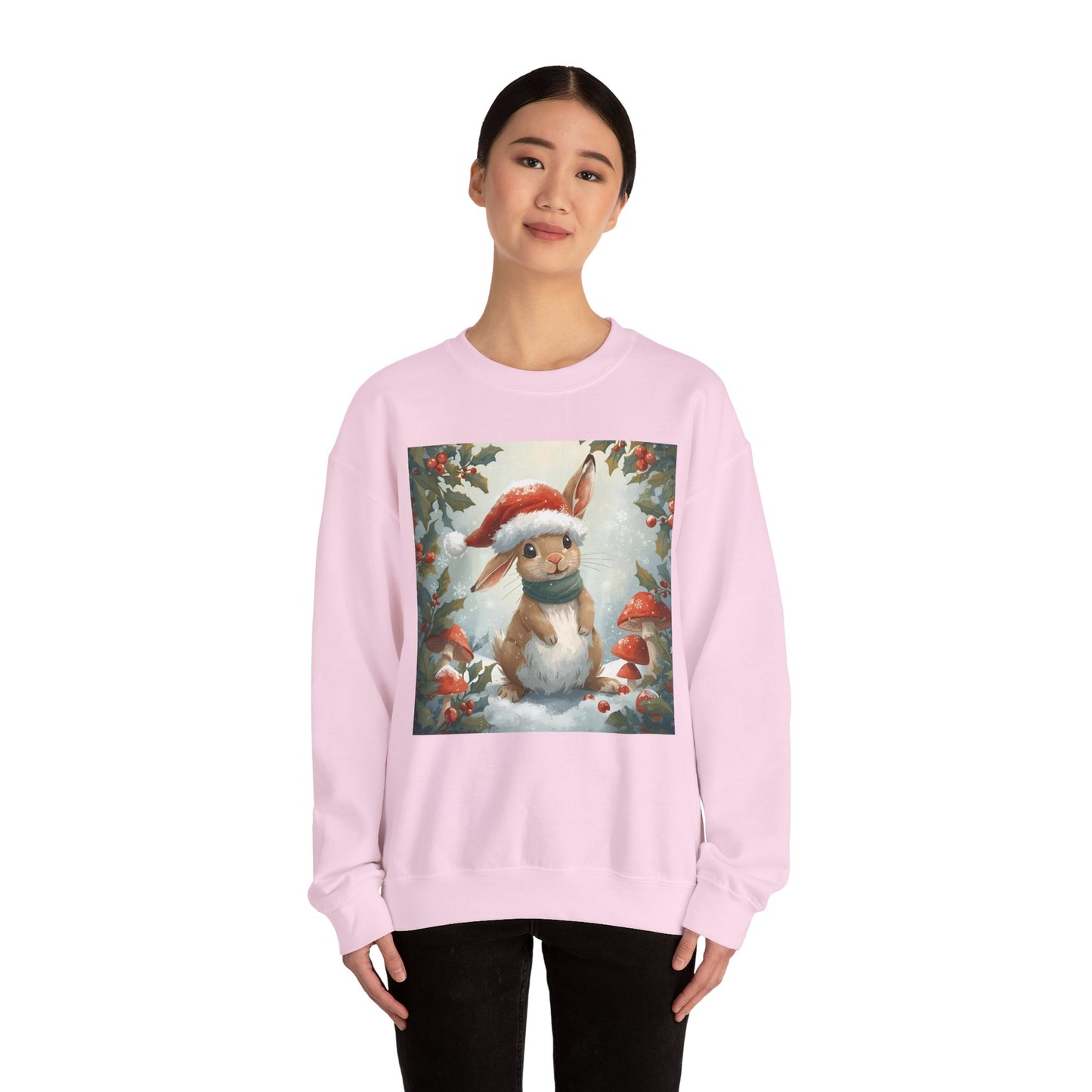 Festive Bunny Crewneck Sweatshirt - Cute Holiday Gift, Winter Fashion, Cozy Sweatshirt, Animal Lover Gift, Christmas Apparel